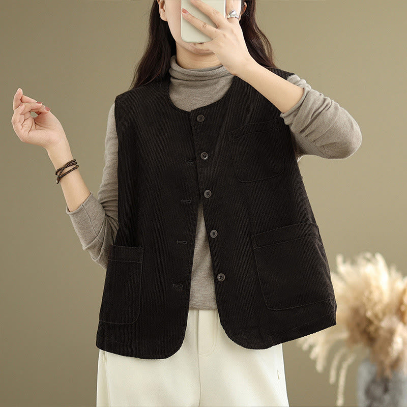 Textured Cotton Corduroy Slim Fit Sleeveless Waistcoat