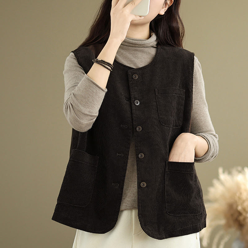 Textured Cotton Corduroy Slim Fit Sleeveless Waistcoat