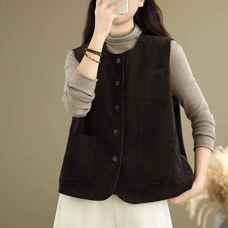 Textured Cotton Corduroy Slim Fit Sleeveless Waistcoat