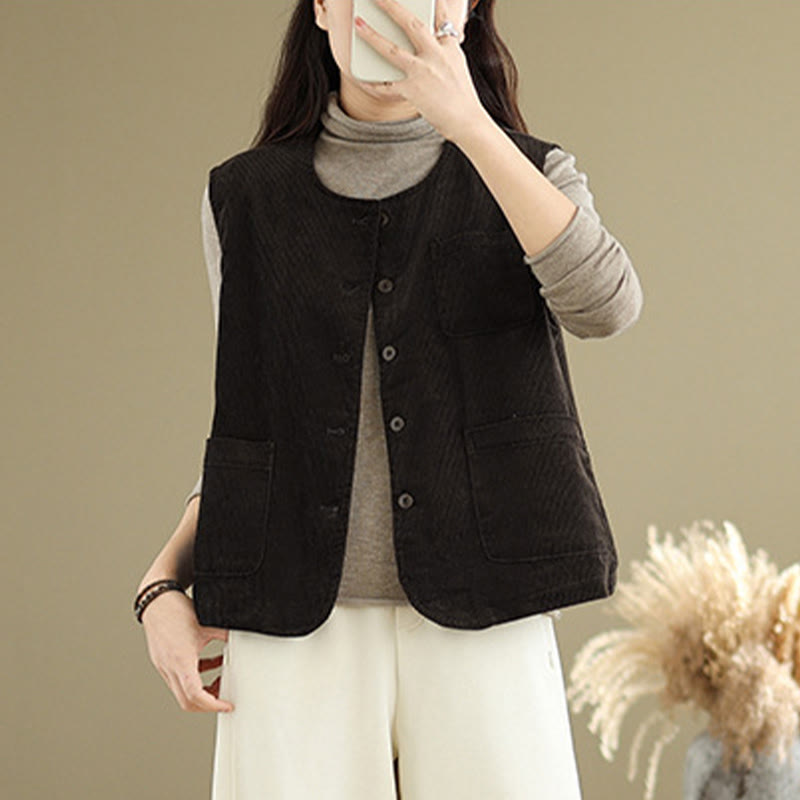 Textured Cotton Corduroy Slim Fit Sleeveless Waistcoat