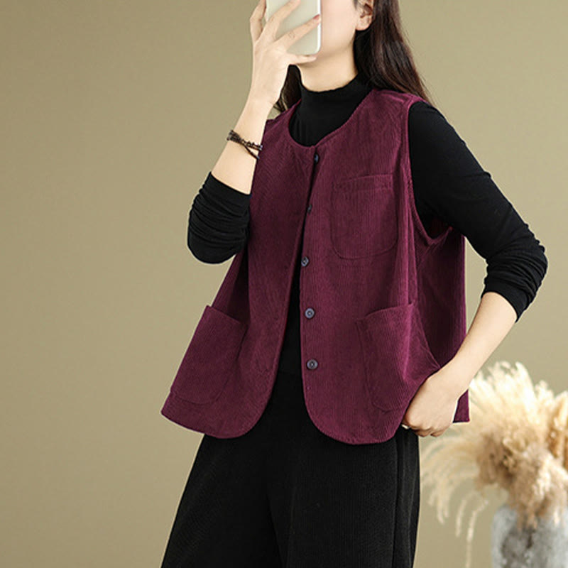 Textured Cotton Corduroy Slim Fit Sleeveless Waistcoat
