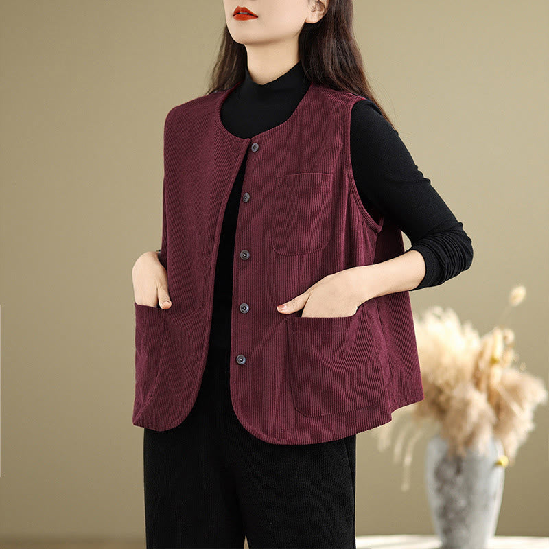 Textured Cotton Corduroy Slim Fit Sleeveless Waistcoat