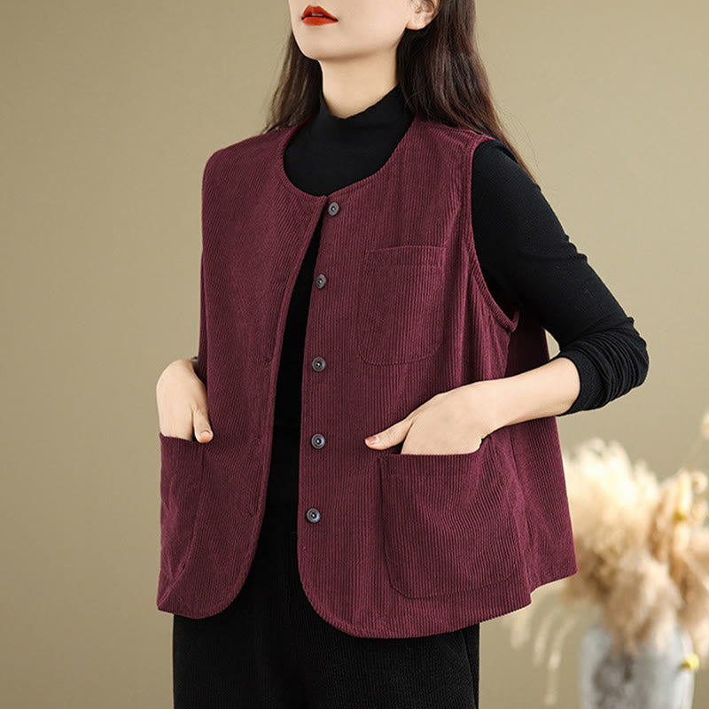 Textured Cotton Corduroy Slim Fit Sleeveless Waistcoat