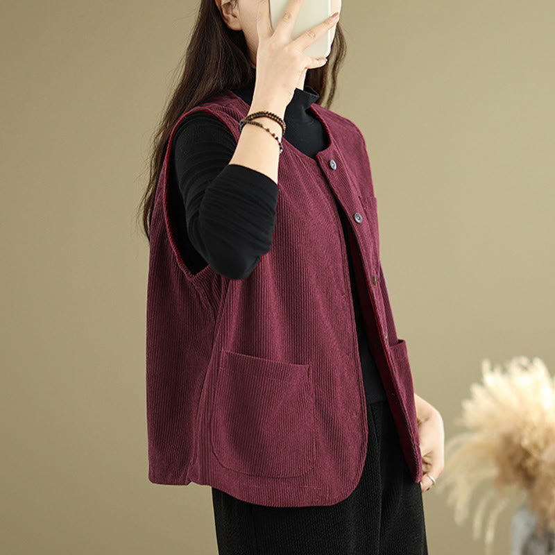 Textured Cotton Corduroy Slim Fit Sleeveless Waistcoat