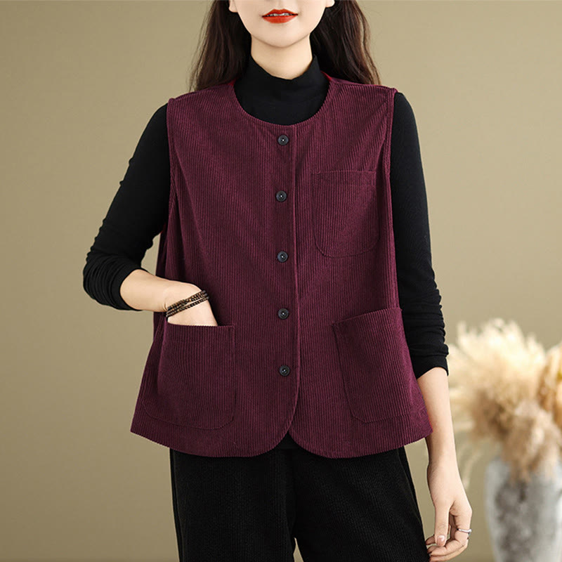 Textured Cotton Corduroy Slim Fit Sleeveless Waistcoat