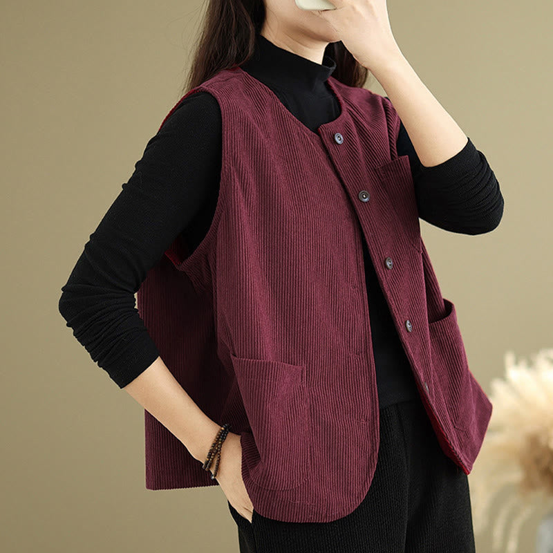 Textured Cotton Corduroy Slim Fit Sleeveless Waistcoat