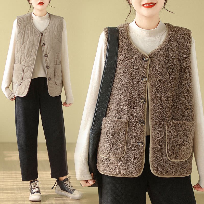 Double-sided Style Women's Viscose Fiber Sleeveless Vest Waistcoat With Pockets