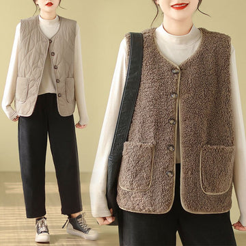 Double-sided Style Women's Viscose Fiber Sleeveless Vest Waistcoat With Pockets