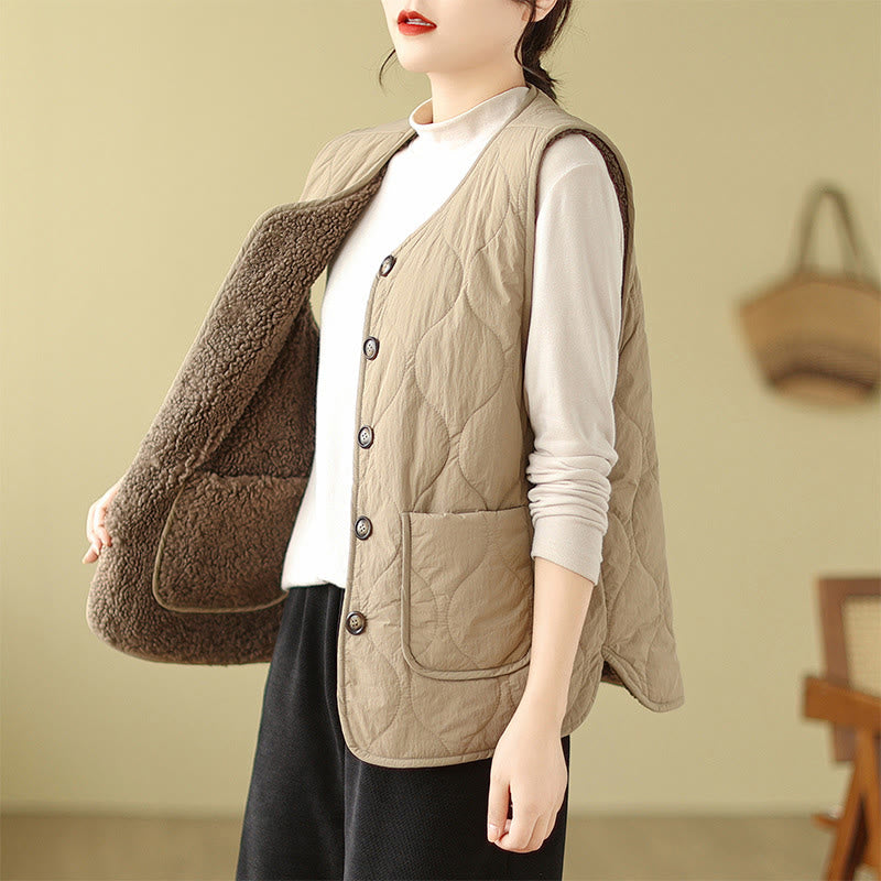 Double-sided Style Women's Viscose Fiber Sleeveless Vest Waistcoat With Pockets
