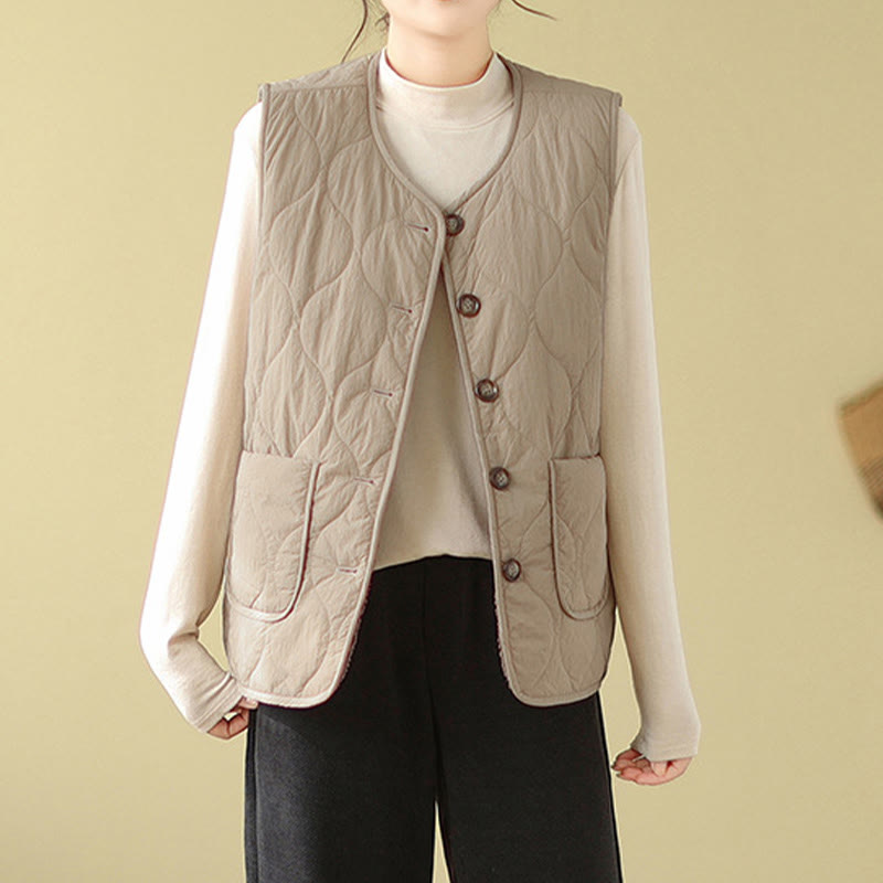 Double-sided Style Women's Viscose Fiber Sleeveless Vest Waistcoat With Pockets