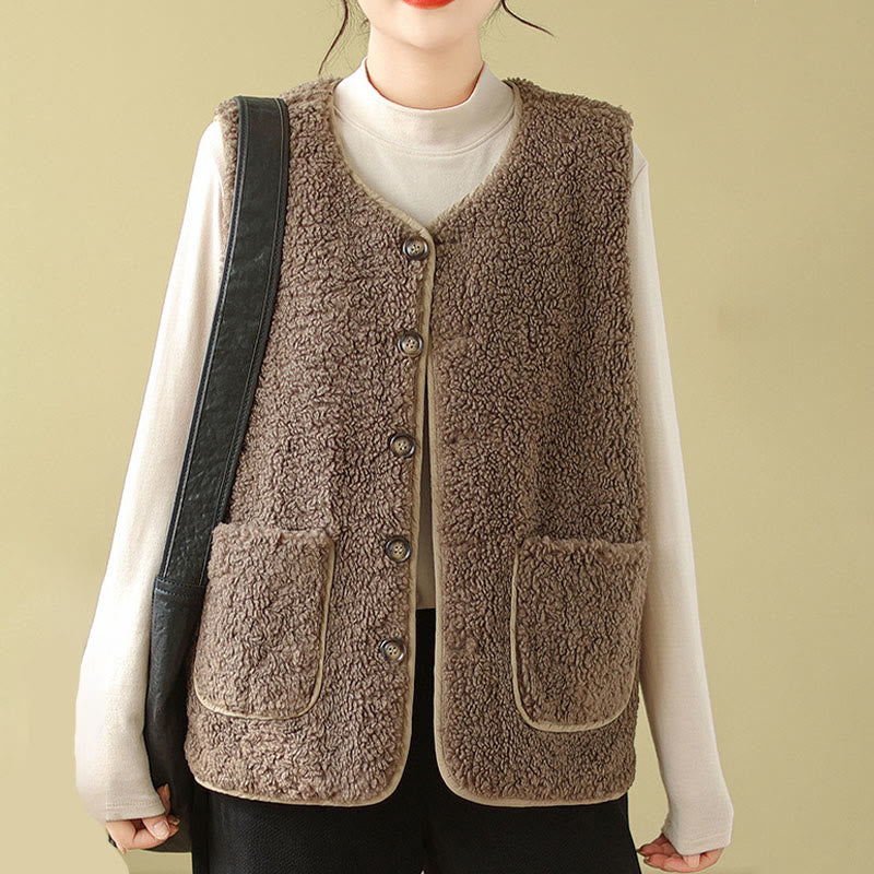 Double-sided Style Women's Viscose Fiber Sleeveless Vest Waistcoat With Pockets