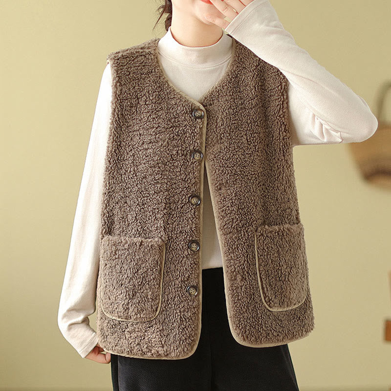 Double-sided Style Women's Viscose Fiber Sleeveless Vest Waistcoat With Pockets
