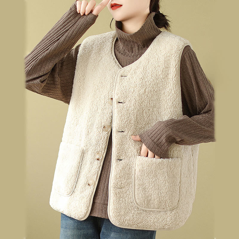 Double-sided Style Women's Viscose Fiber Sleeveless Vest Waistcoat With Pockets
