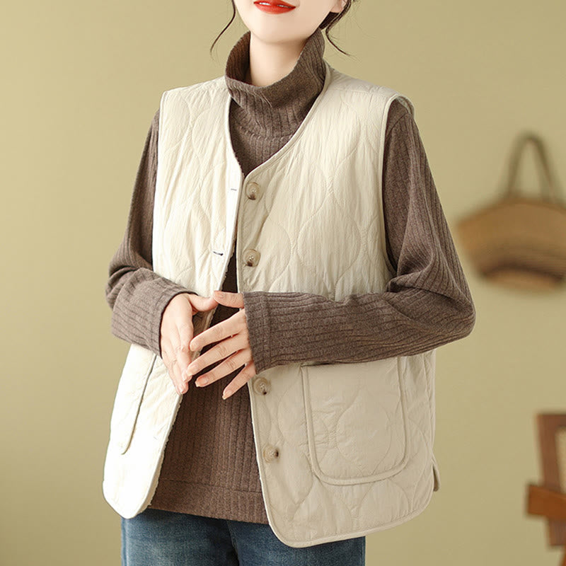 Double-sided Style Women's Viscose Fiber Sleeveless Vest Waistcoat With Pockets