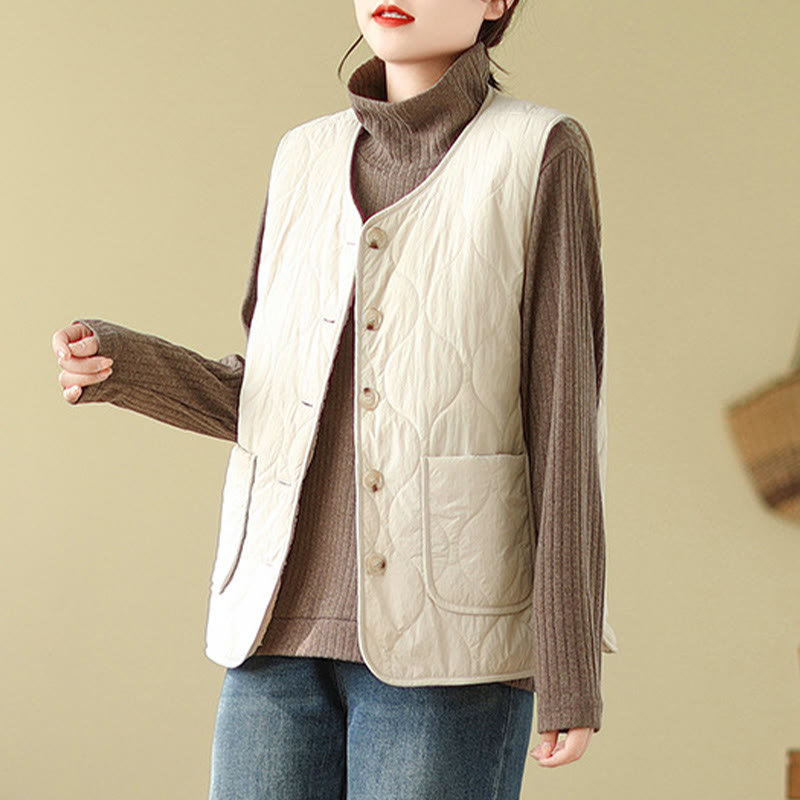 Double-sided Style Women's Viscose Fiber Sleeveless Vest Waistcoat With Pockets