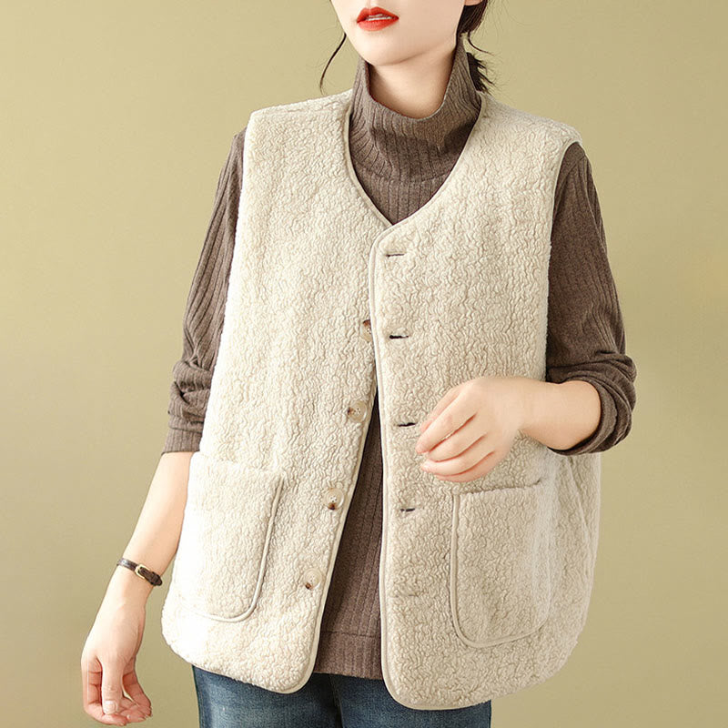Double-sided Style Women's Viscose Fiber Sleeveless Vest Waistcoat With Pockets