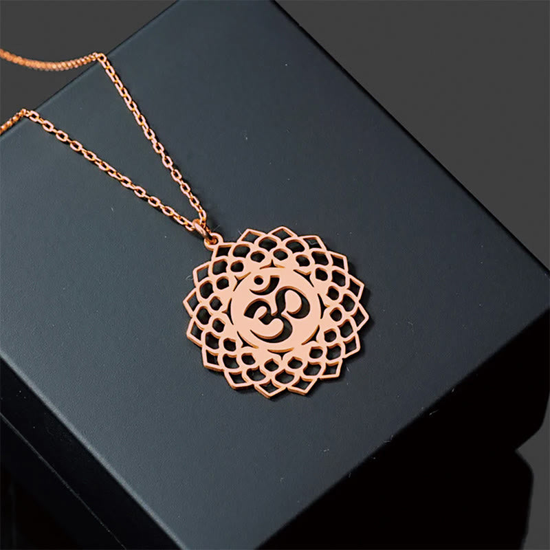 Hollow Lotus Design Om Symbol Stainless Steel Connection Necklace Pendant