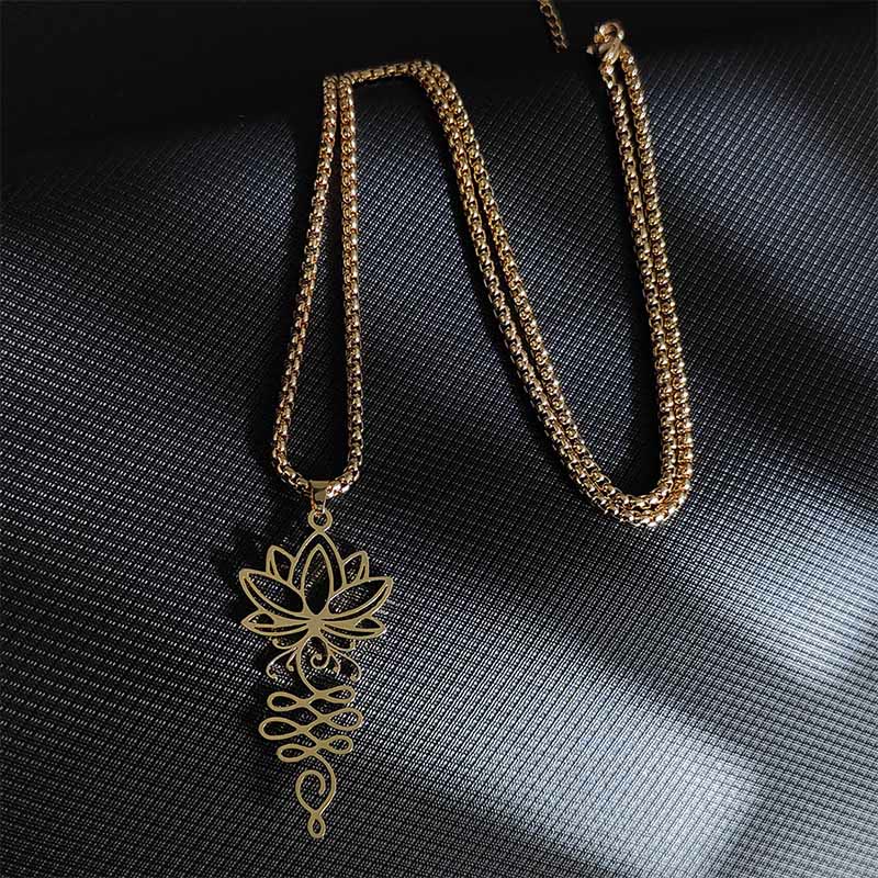 Lotus Vines Design Chakra Symbol Stainless Steel Enlightenment Necklace Pendant