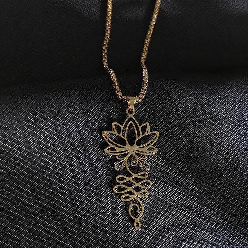 Lotus Vines Design Chakra Symbol Stainless Steel Enlightenment Necklace Pendant