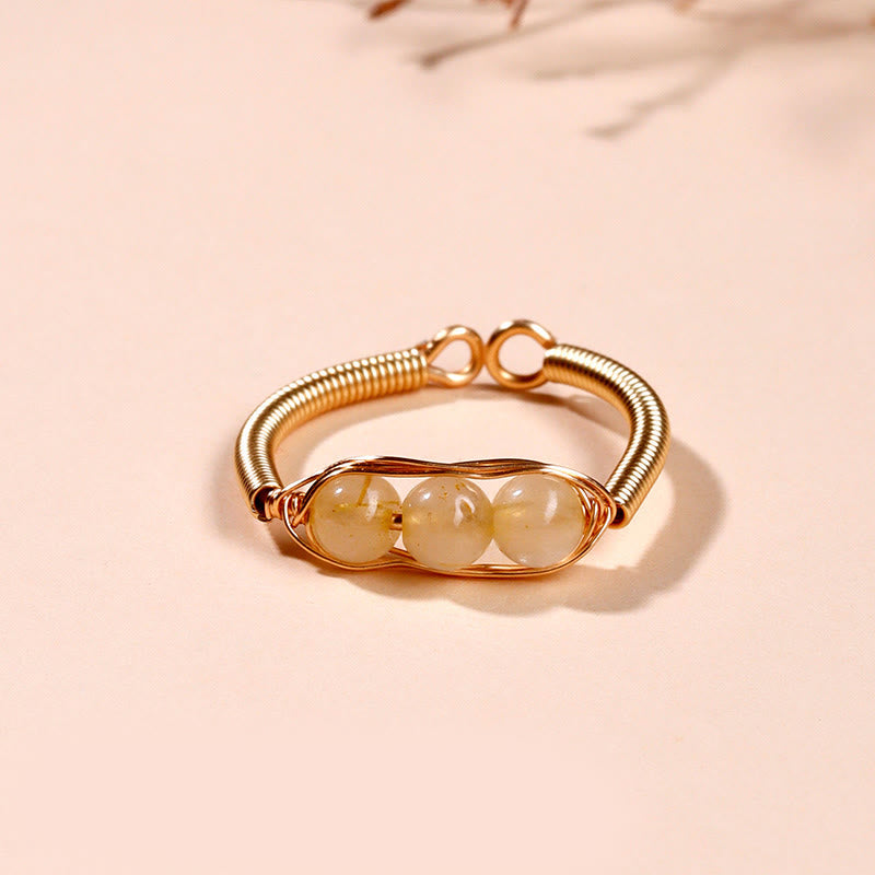 Natural Gemstone Bead Adjustable Alloy Open Ring for Mindful Balance