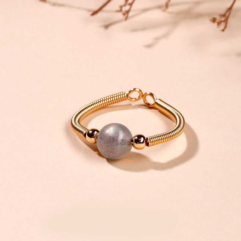 Natural Gemstone Bead Adjustable Alloy Open Ring for Mindful Balance