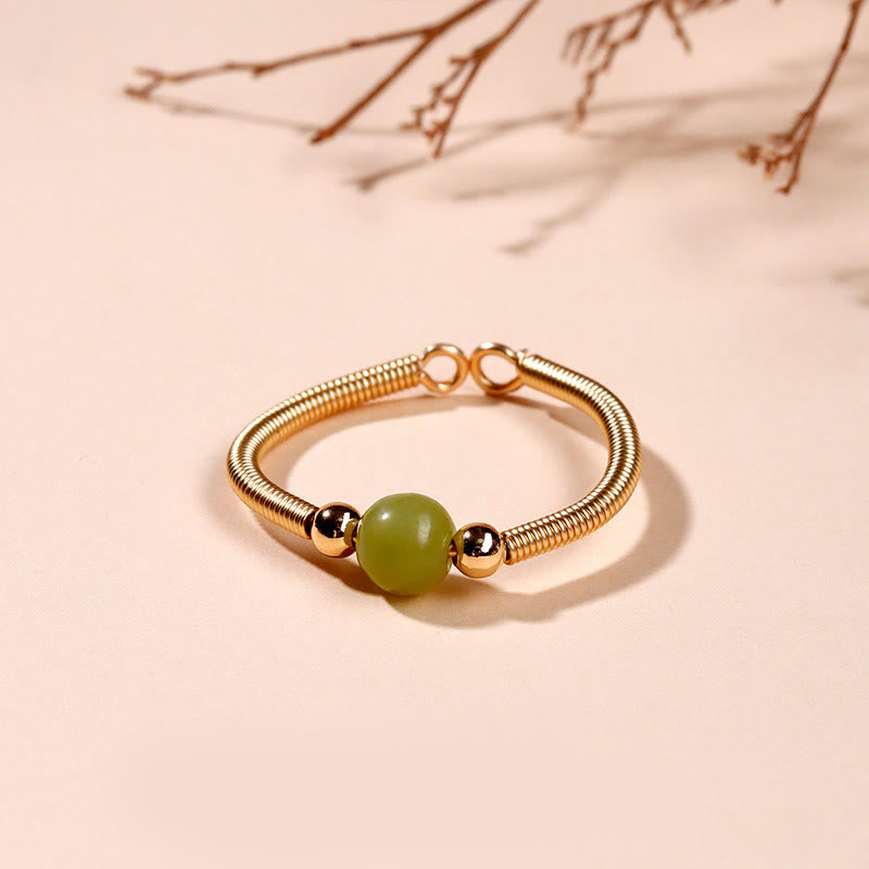Natural Gemstone Bead Adjustable Alloy Open Ring for Mindful Balance