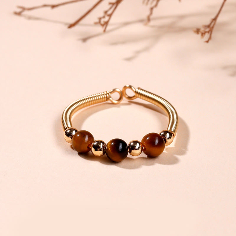 Natural Gemstone Bead Adjustable Alloy Open Ring for Mindful Balance