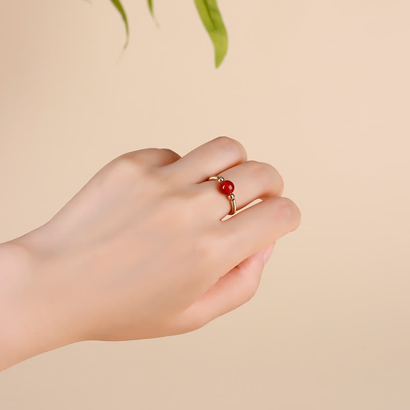 Natural Gemstone Bead Adjustable Alloy Open Ring for Mindful Balance