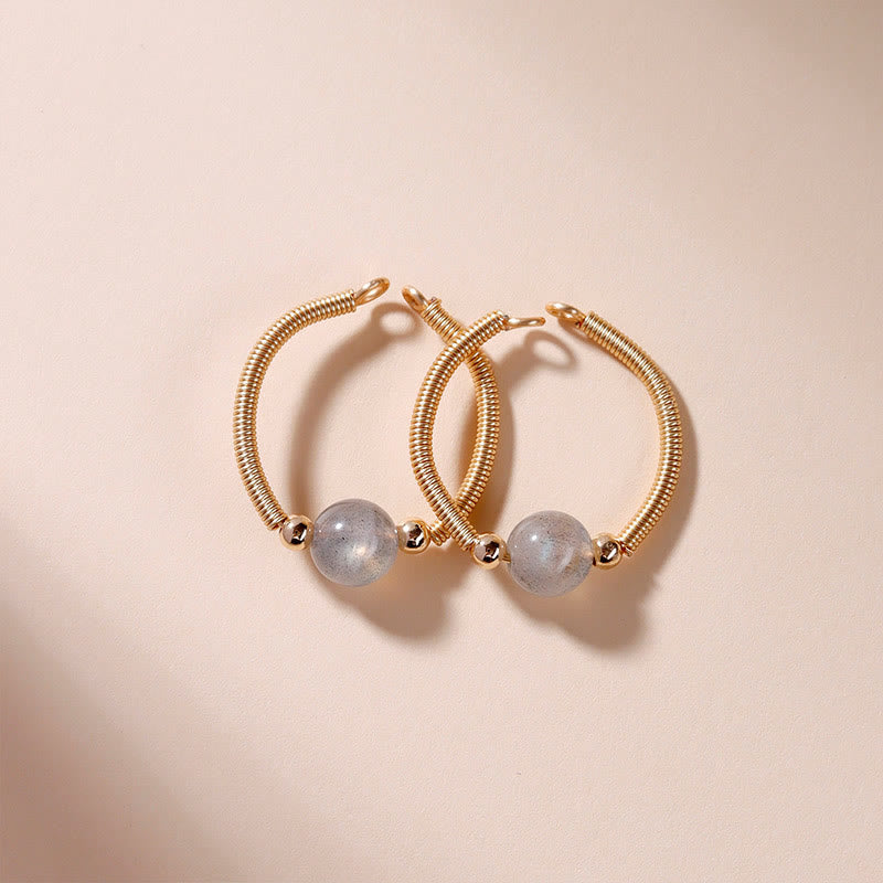 Natural Gemstone Bead Adjustable Alloy Open Ring for Mindful Balance