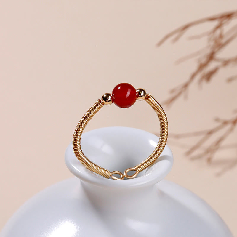 Natural Gemstone Bead Adjustable Alloy Open Ring for Mindful Balance