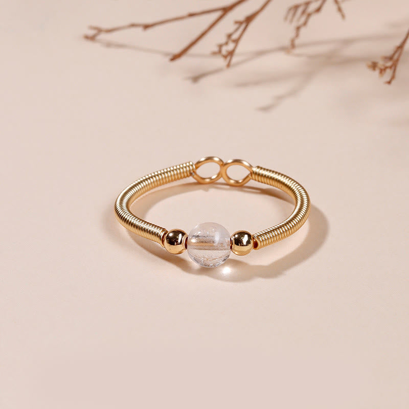 Natural Gemstone Bead Adjustable Alloy Open Ring for Mindful Balance