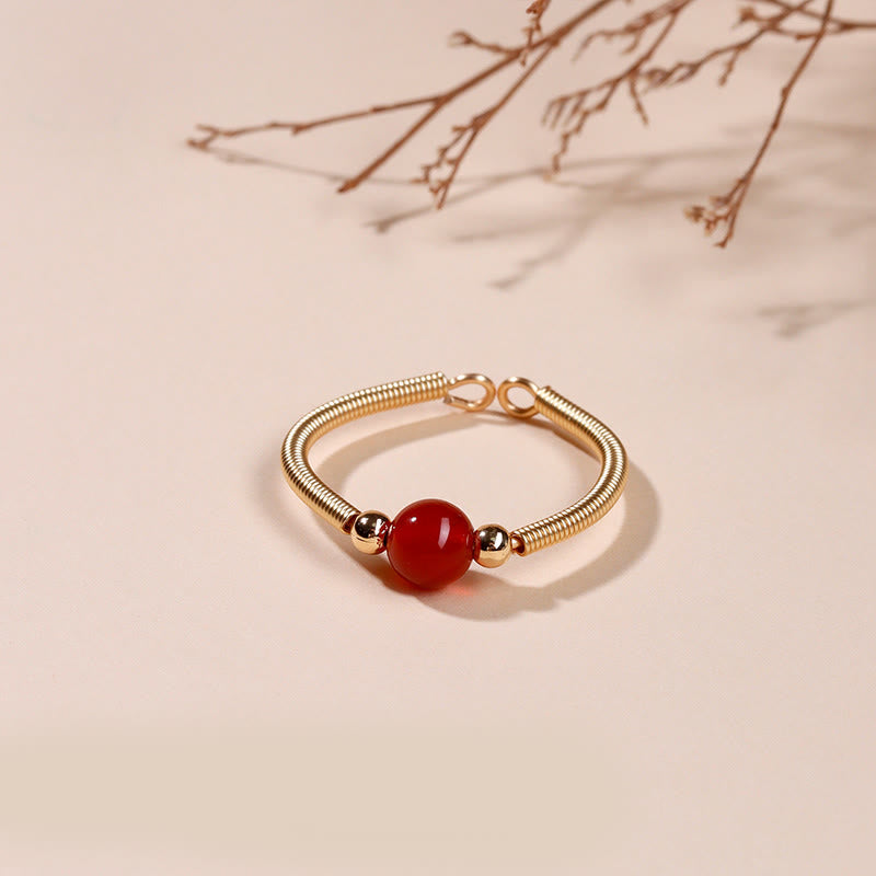 Natural Gemstone Bead Adjustable Alloy Open Ring for Mindful Balance