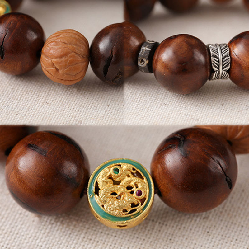 Handmade Lightning Struck Jujube Wood Yin Yang & Bagua Taoist Talisman Bracelet