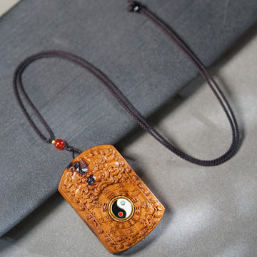 Lightning Struck Jujube Wood Dragon Yin Yang Bagua Protection Necklace Pendant