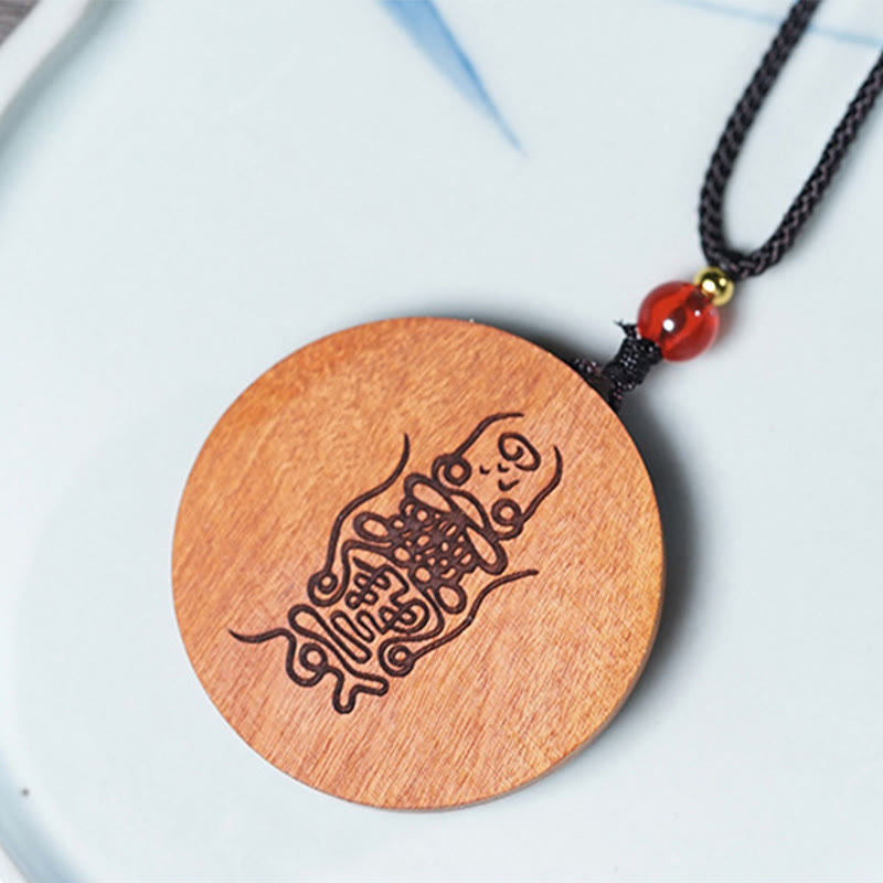 Lightning Struck Jujube Wood Yin Yang Bagua Luck Necklace Pendant