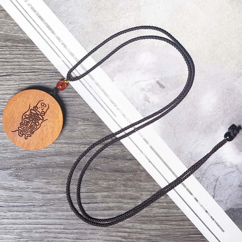Lightning Struck Jujube Wood Yin Yang Bagua Luck Necklace Pendant