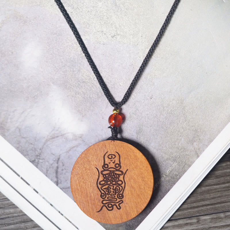Lightning Struck Jujube Wood Yin Yang Bagua Luck Necklace Pendant