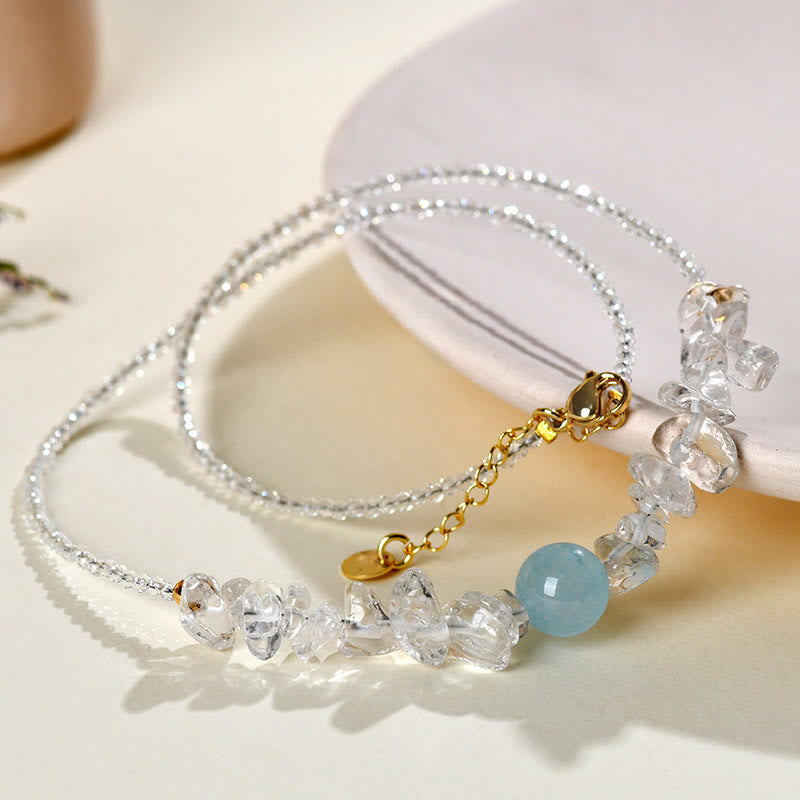 Irregular White Crystal Aquamarine Bead Healing Necklace Pendant