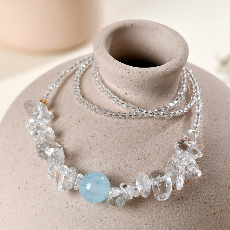 Irregular White Crystal Aquamarine Bead Healing Necklace Pendant