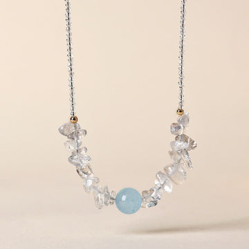 Irregular White Crystal Aquamarine Bead Healing Necklace Pendant