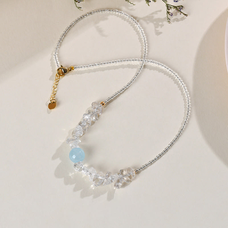 Irregular White Crystal Aquamarine Bead Healing Necklace Pendant
