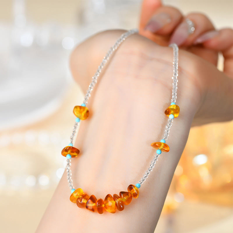 White Crystal Bead Irregular Amber Clarity Necklace Pendant
