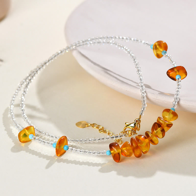 White Crystal Bead Irregular Amber Clarity Necklace Pendant