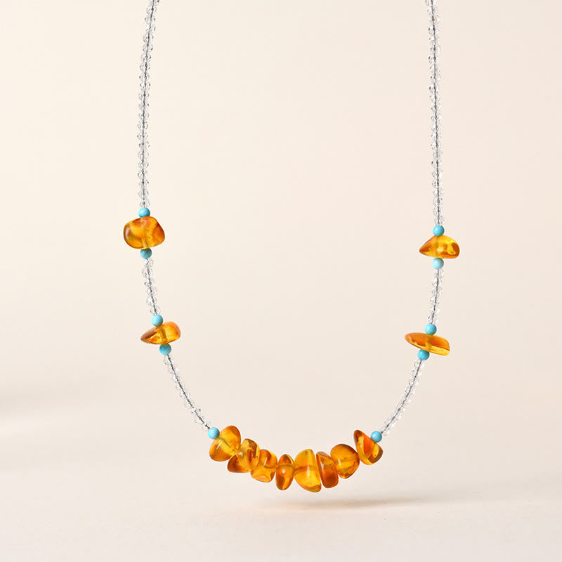 White Crystal Bead Irregular Amber Clarity Necklace Pendant