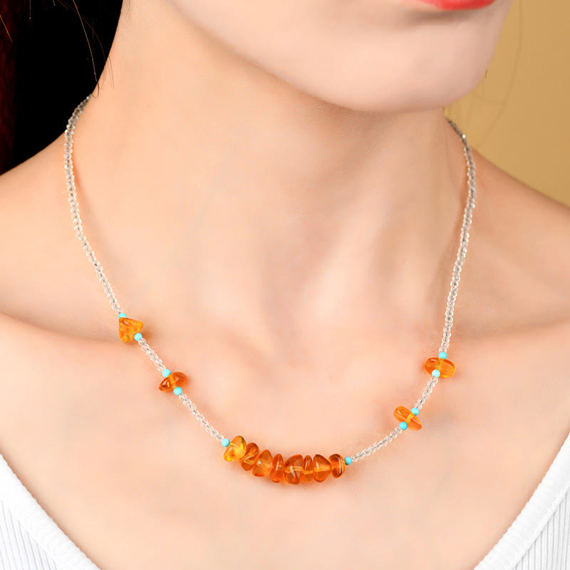 White Crystal Bead Irregular Amber Clarity Necklace Pendant