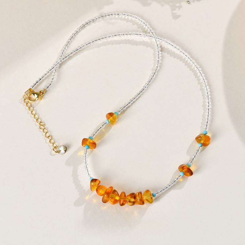 White Crystal Bead Irregular Amber Clarity Necklace Pendant