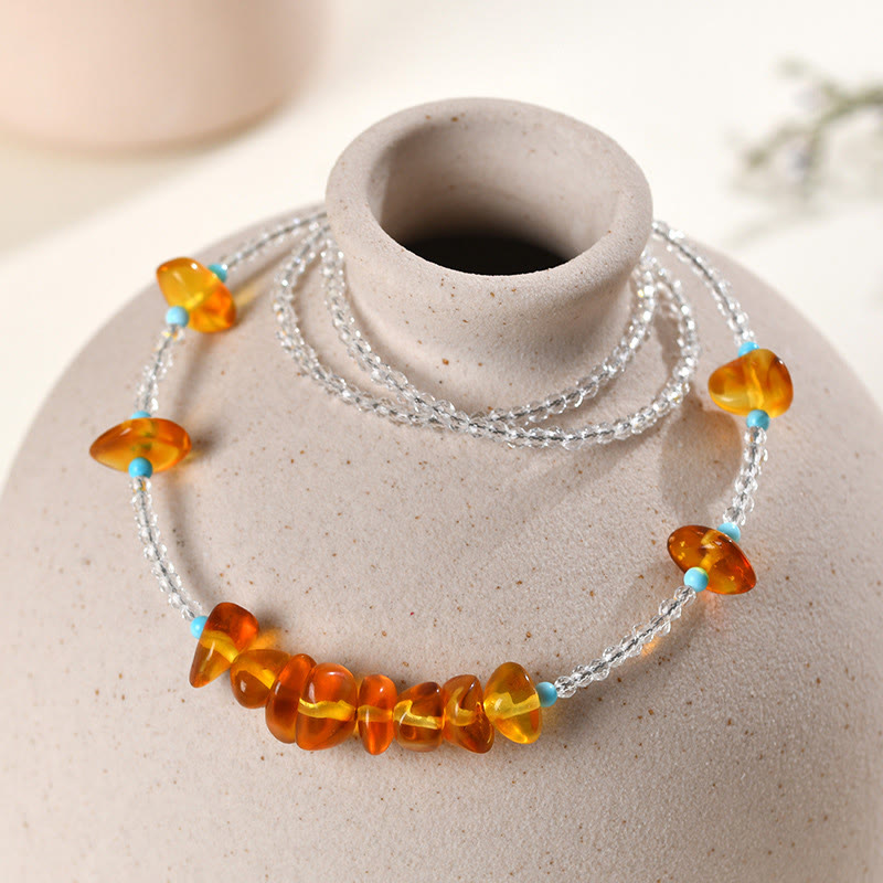 White Crystal Bead Irregular Amber Clarity Necklace Pendant