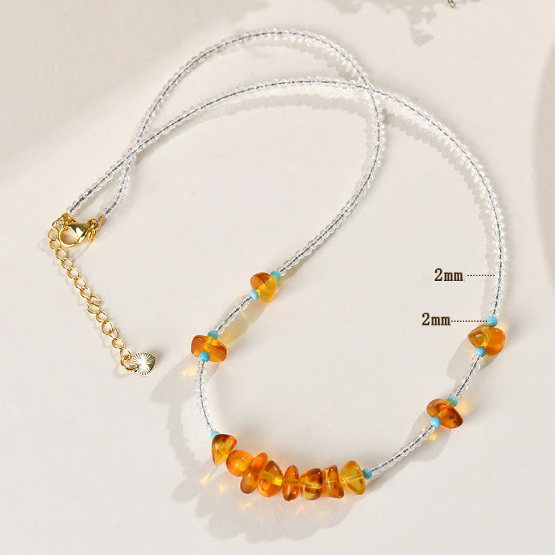 White Crystal Bead Irregular Amber Clarity Necklace Pendant
