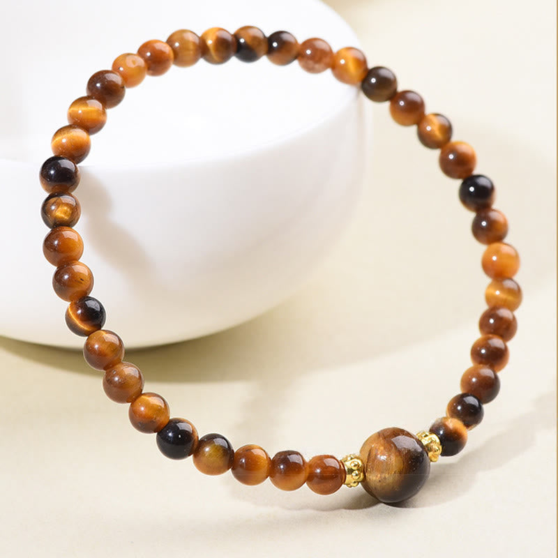 Tiger Eye Black Obsidian Courage Beads Bracelet