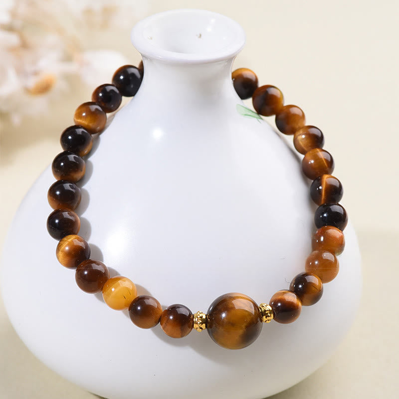 Tiger Eye Black Obsidian Courage Beads Bracelet